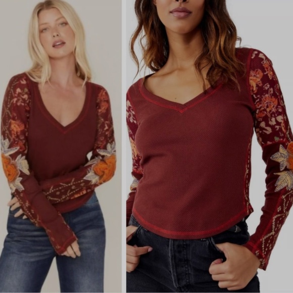 Free People Amara Top / Garnet Grotto embroidered crochet embellished M - Picture 1 of 12